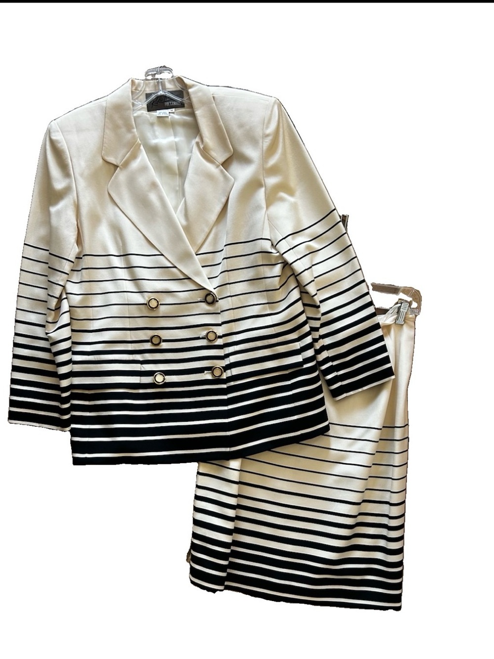Vintage Rafaella for T.J. Suits 100% Silk 2-Piece Striped Skirt Suit Size 14